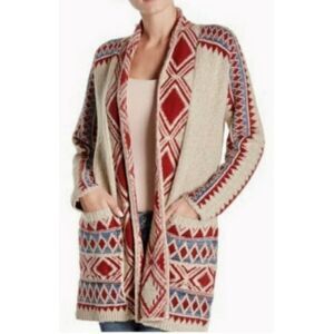 Lucky Brand Tribal Knit Long Line Cardigan Sweater w/ Pockets